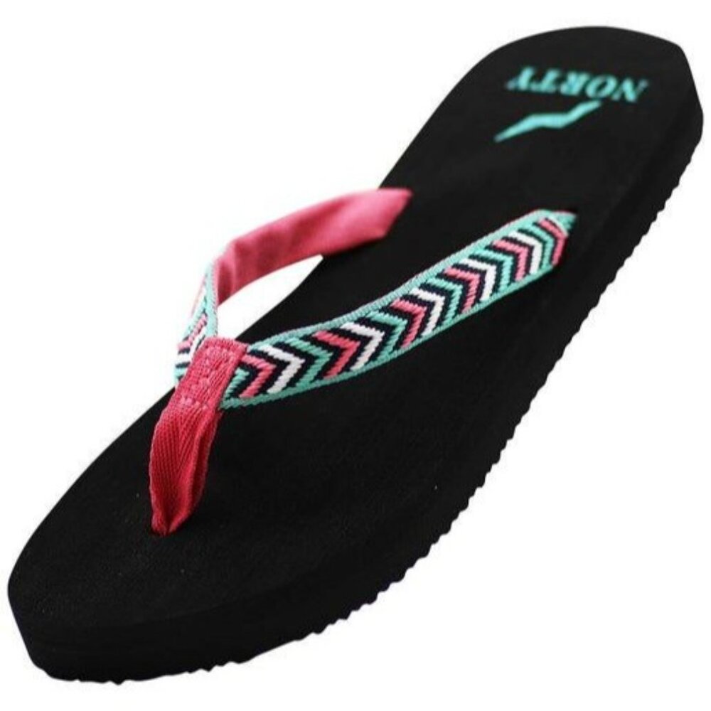 Norty Womens Black Chevron Flip Flop Sandals Size 6 With Red & Aqua Straps - Picture 2 of 8